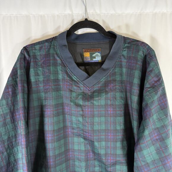 Forrester's Outerwear Windbreaker Men's XL Green Blue Plaid Vneck Pullover - Picture 2 of 12